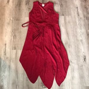 Deep Red 100% Silk Hanker-chief Dress